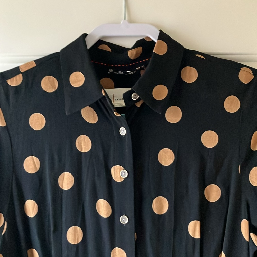 Anthropologie Loveland Wide-Leg Jumpsuit Polka Dots Black/Tan Size 4 - Picture 6 of 16